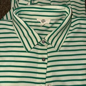 Entro Green and Cream Striped Collared Shirt